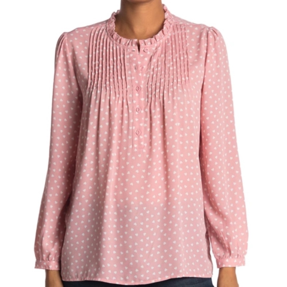Adrianna Papell Ruffle Neck Long Sleeve Tunic Shirt